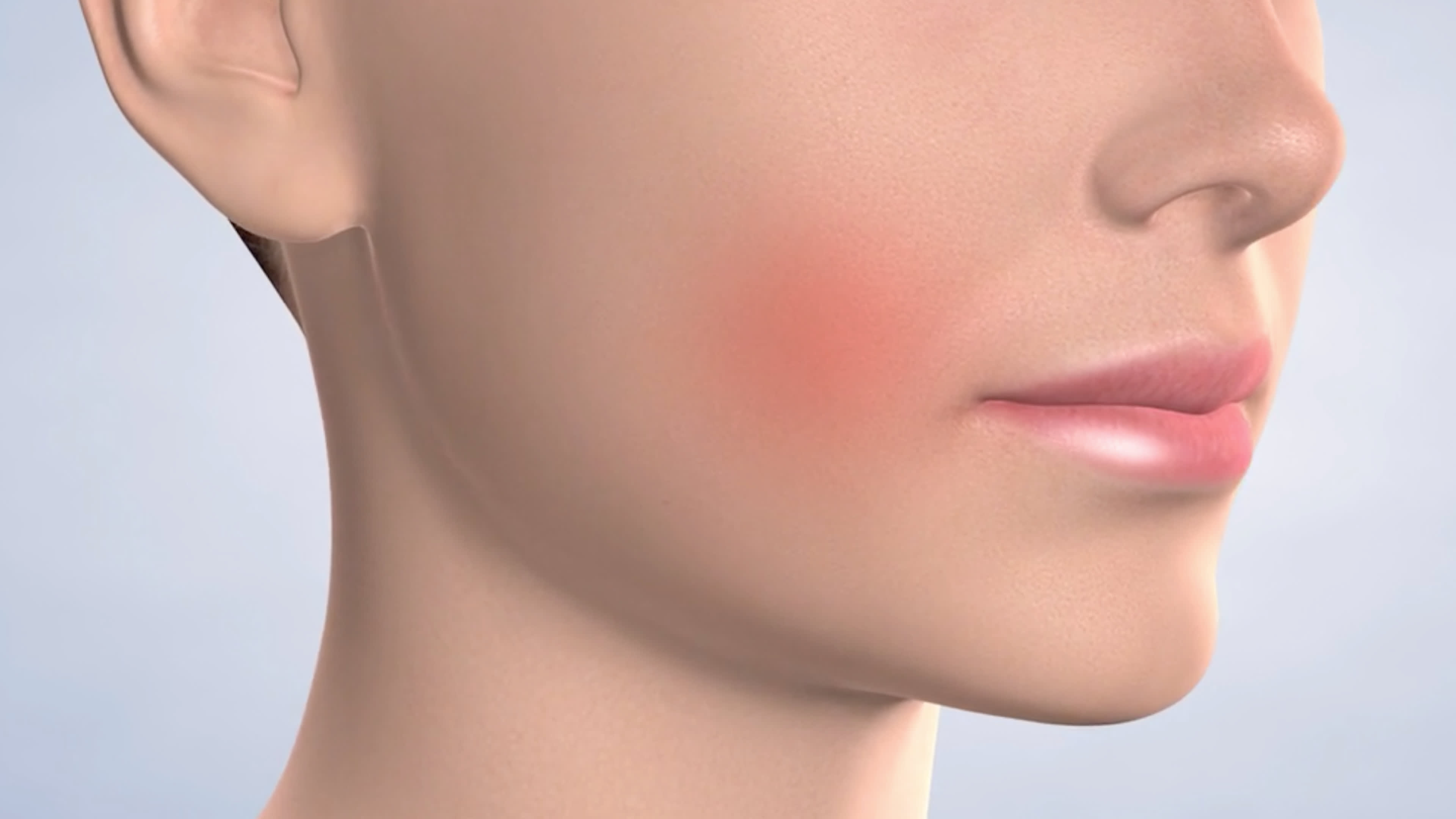 Illustation of a face with a red area to represent pain